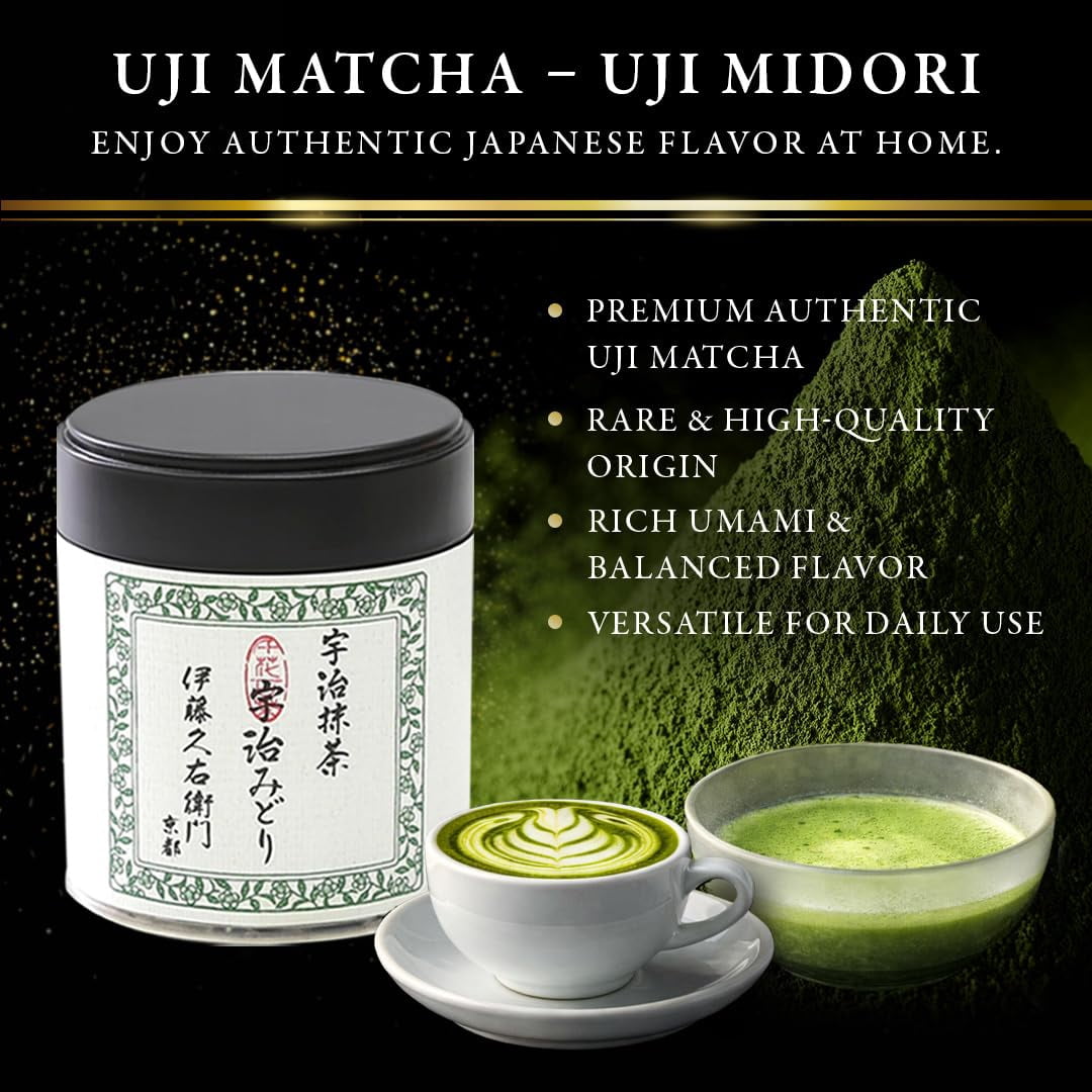 ITOHKYUEMON Kyoto Uji First-Harvest Ceremonial Grade Matcha Green Tea Powder – Authentic Japanese Uji, Japan (20 g / 0.7 oz) – Ujimidori 20 (Grade 1)