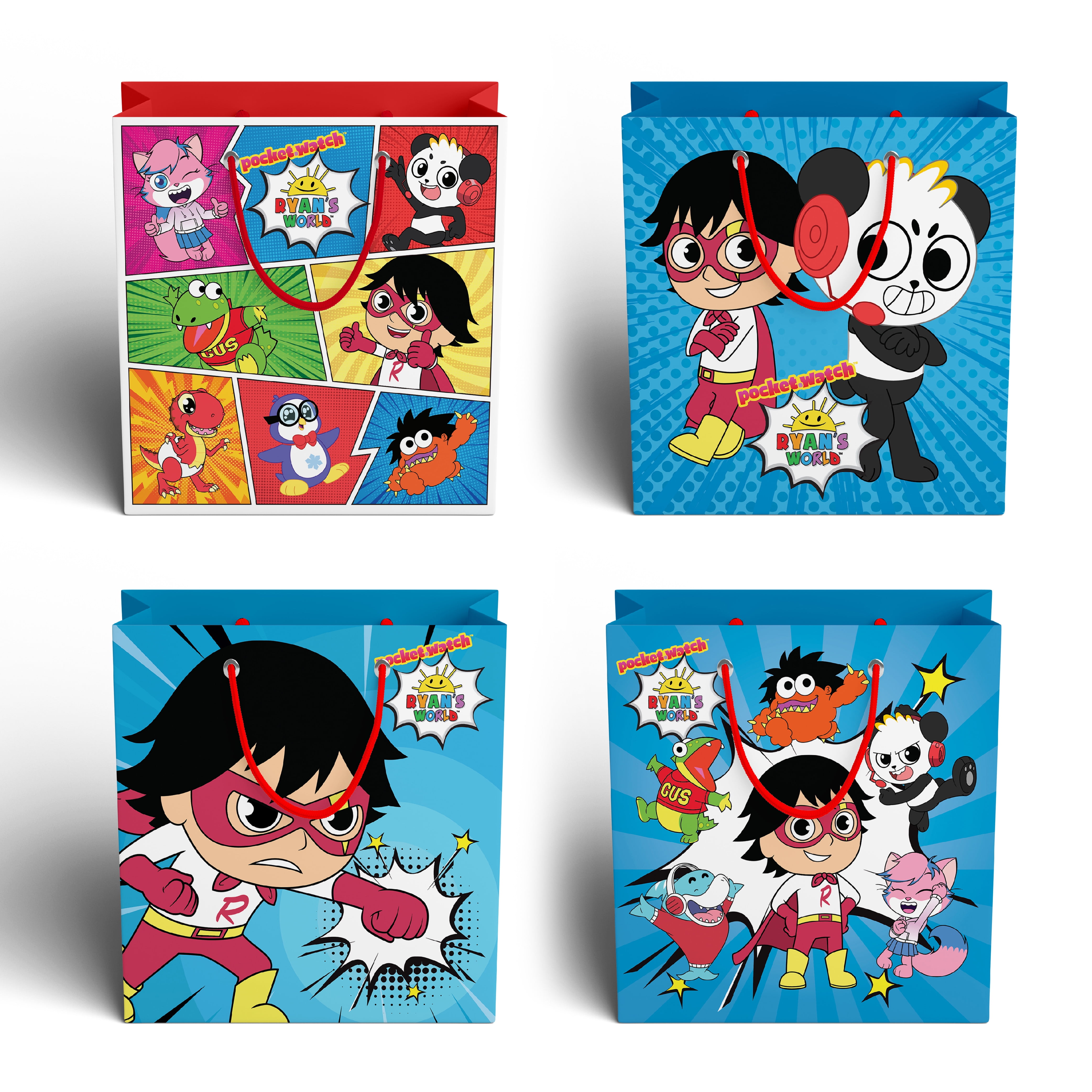Ryan's World 7.5' Medium Gift Bags with Ryan's World-Themed Designs - Pack of 4