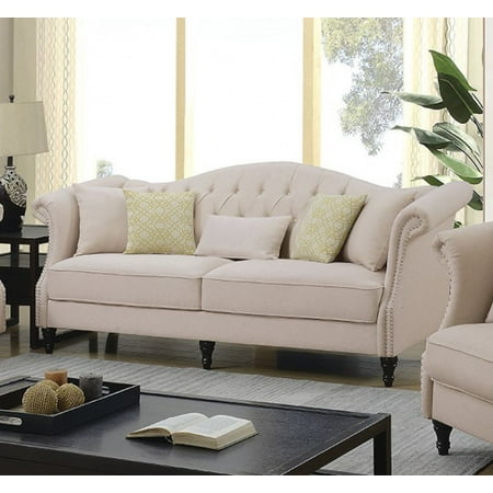 Transitional Design Beige Color Linen Fabric 2pc Sofa Set ...