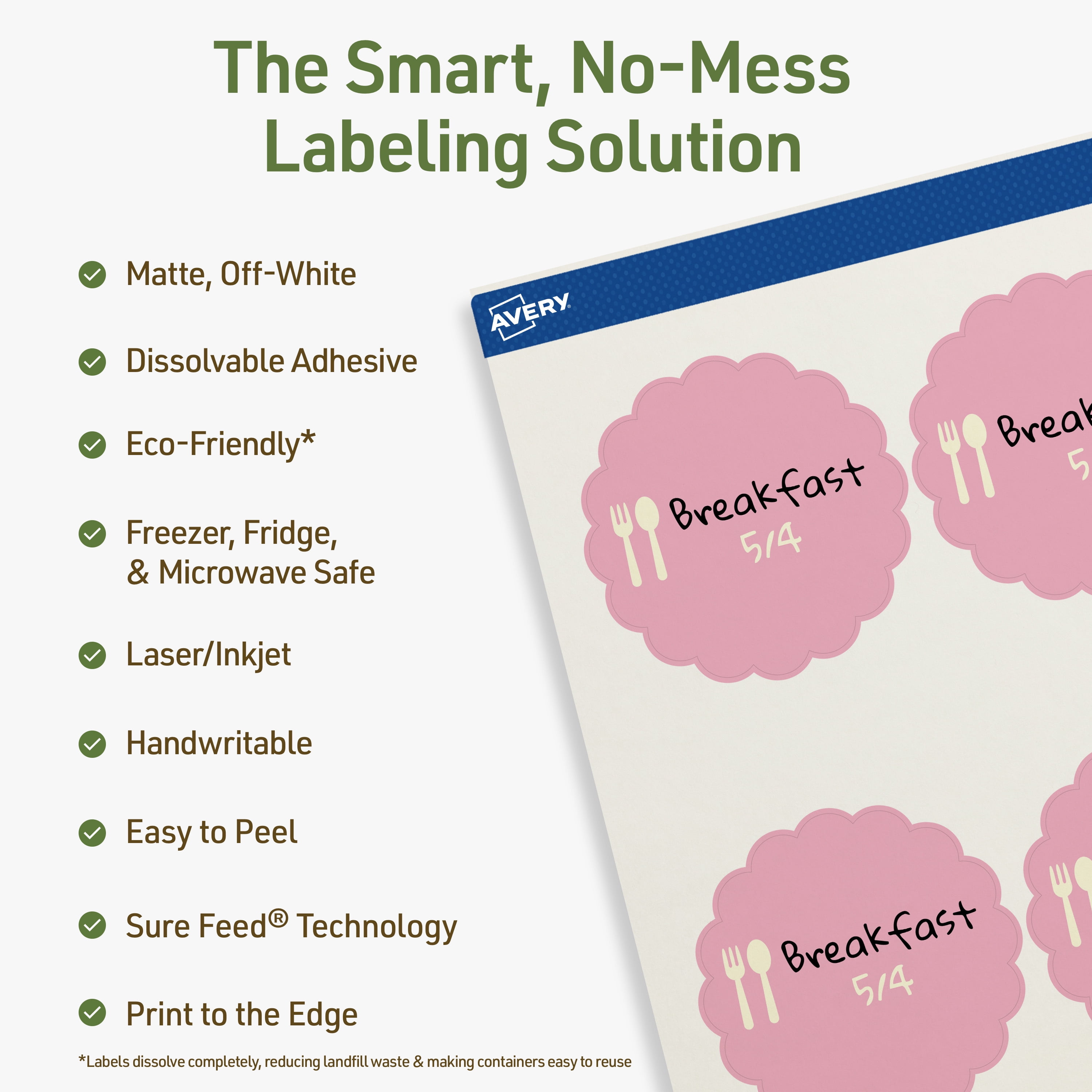 Avery Dissolvable Round Scalloped Labels, 2.5" Diameter, 90 Labels