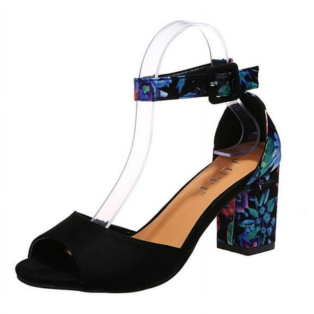 

Chunky Heels for Women Sandals Open Toe Heeled Sandals Ankle Strap Chunky High Heel Shoes