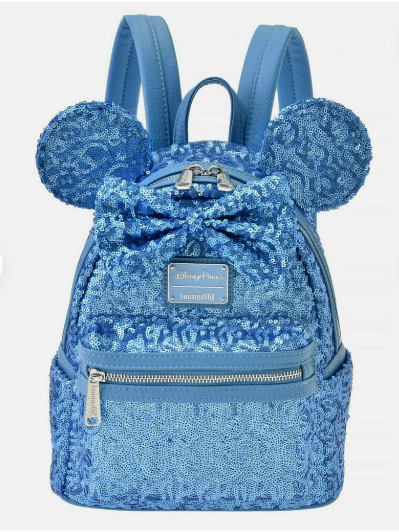 Disney Parks Minnie Mouse Rucksack Backpack Blue Sequins Loungefly