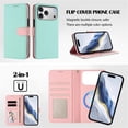 thumbnail image 6 of For iPhone 17 Pro Max RFID Blocking Protective Purse 2-in-1 Detachable Bicolor Wallet Case Magnetic Flip Cover Multi-Card Slots Pocket With Wrist Strap Phone Case,Green,For iPhone 17 Pro Max, 6 of 7