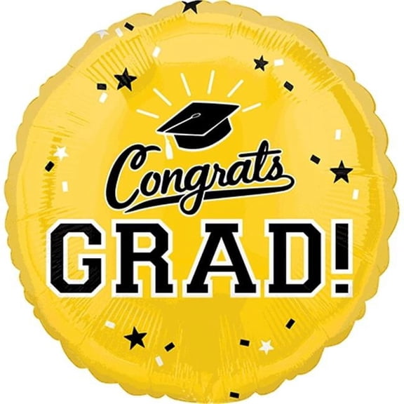 Anagram Congrats Grad School Color Pride Graduation Foil Yellow 18" Round Foil Balloon