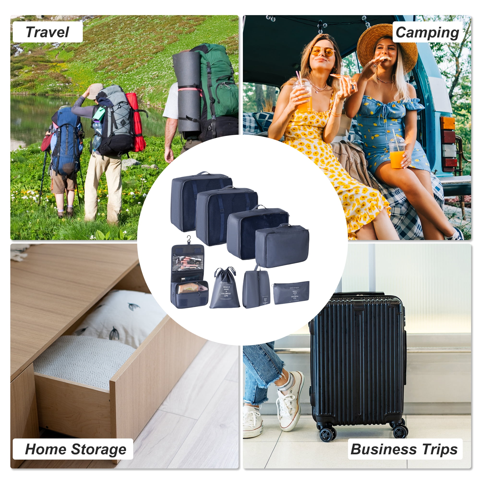 Unique Bargains Portable Packing Cube Set with 8 Different Pieces Navy Blue