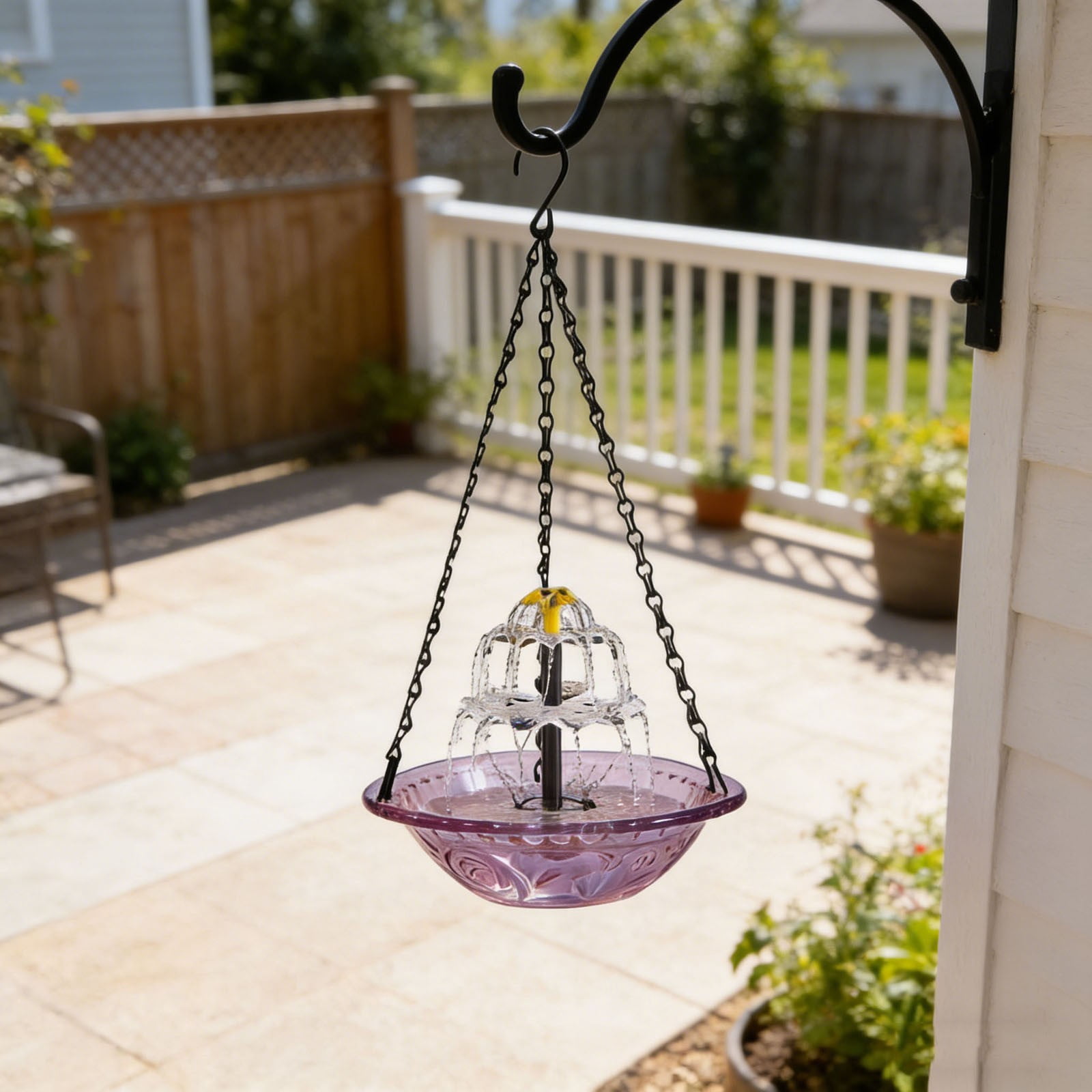 Hanging Solar Bird Bath Fountain, Solar Powered Cascading Outdoor Water Fountain, Hanging Bird Bath with Water for Outdoors Garden Patio Backyard Lawn Decor