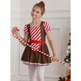 thumbnail image 4 of TiaoBug Kids Girls Gingerbread Halloween Party Cosplay Costumes Puff Sleeve Stripe Christmas Tutu Dress A Coffee 16, 4 of 7