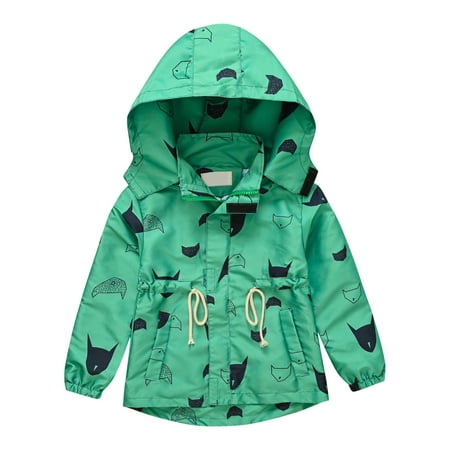 

Juebong Toddler Kids Baby Boys Girls Fashion Cute Cartoon Pattern Windproof Jacket Detachable Soft Warm Hooded Coat Gifts for 9-10 Years Green