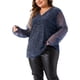 thumbnail image 4 of Blusa de manga larga transparente con brillo de strass para mujer de tallas grandes Agnes Orinda 1X azul, 4 of 6