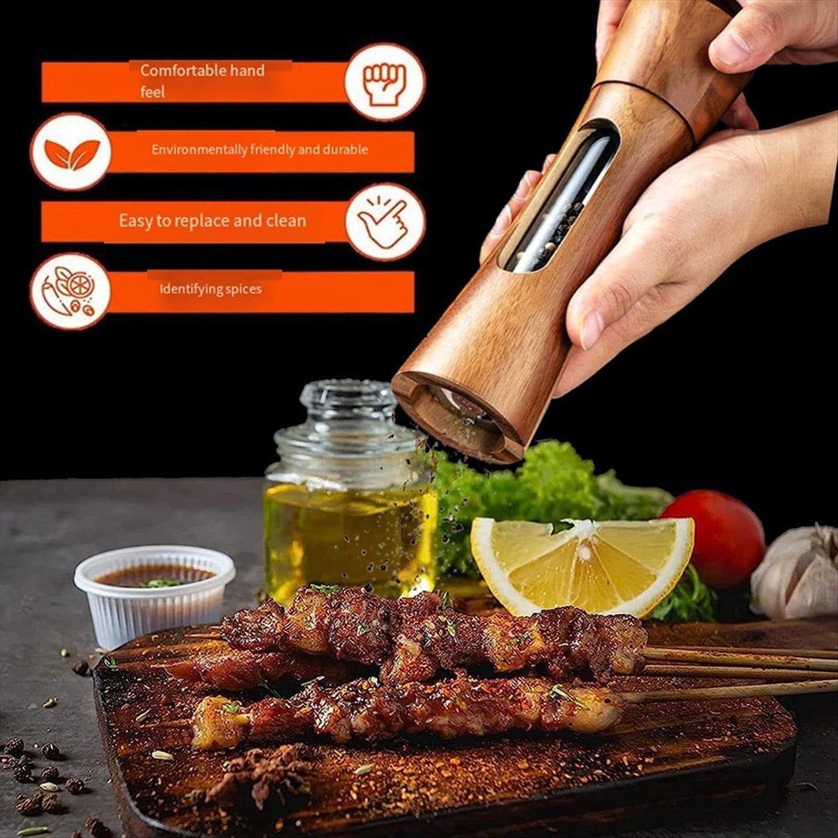 Pepper Mill Wood Salt and Pepper Mill Manual Salt Mill Spice Mill with Adjustable Ceramic Grinder for Pepper Salt Spices