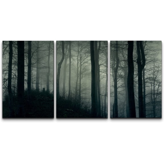 wall26 Canvas Print Wall Art Set Mysterious Dark Forest in The Night Fog Nature Wilderness Photography Realism Contemporary Colorful Multicolor Ultra for Living Room, Bedroom, Office - 24"x36&qu
