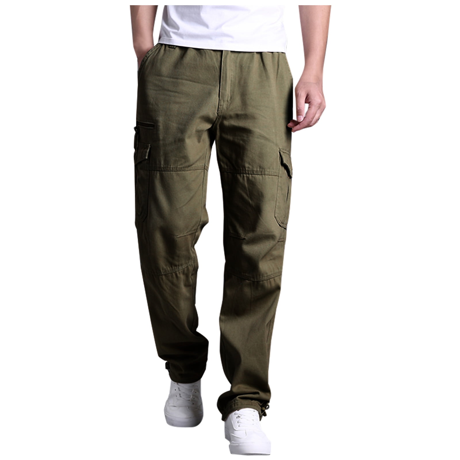 Men Cargo Pants Long Multi-Pocket Mid Waist Casual Pocket Beach Work Overalls Slacks Trousers Fashion Sport Loose Active 