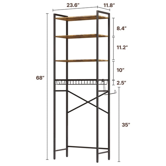 Aiho Over The Toilet Storage Shelf, 4-Tier Freestanding Bathroom Organizers and Storage, above Toilet Space Saver Rack with Adjustable Leg Pads, Toilet Paper Holder and 3-Hooks - Rustic Brown