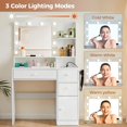 thumbnail image 3 of TOYTEXX Coiffeuse avec Miroir Éclairé, DEL à 3 Couleurs à Intensité Réglable, Barre d'Alimentation avec Prises USB et CA, Tiroirs de Rangement, Support pour Séchoir à Cheveux, Table de Maquillage à Étagères Ouvertes pour Chambre Ou Salle de Bain, Blanc, 3 of 9