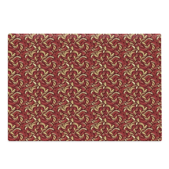 Leaves Cutting Board, Abstract Colored Foliage Pattern with Coming of the Spring Theme Image, Decorative Tempered Glass Cutting and Serving Board, Large Size, Vermilion Ruby Beige, by Ambesonne