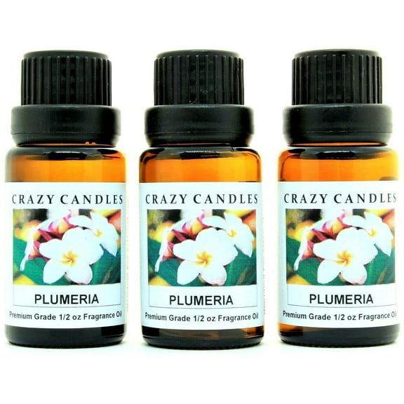Crazy Candles Plumeria 3 Bottles 1/2 FL Oz Each (15ml) Premium Grade Scented Fragrance Oil Made in USA