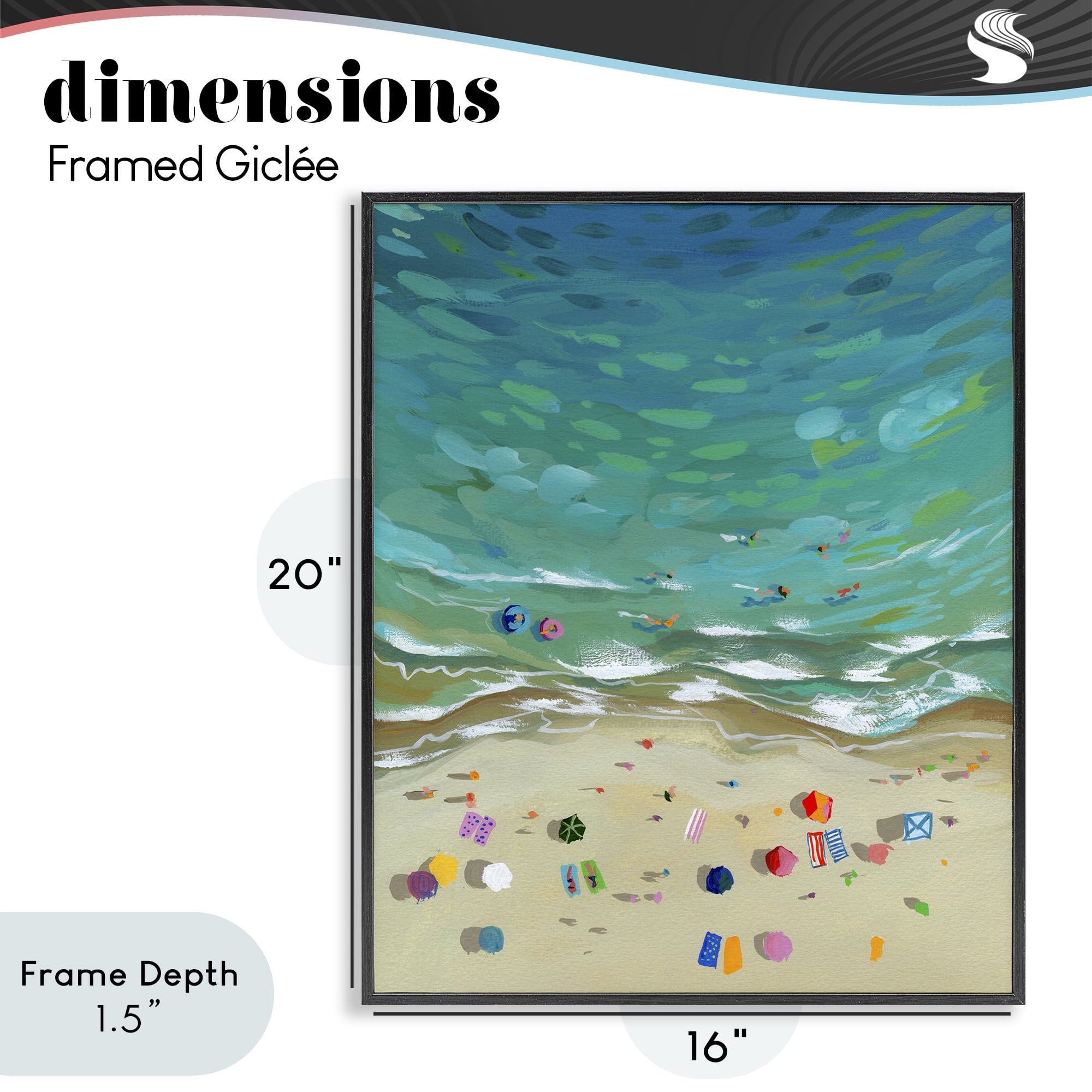 Stupell Industries Aerial Beachside with Umbrellas Black Framed Giclee Art, design by Brook Page