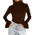 thumbnail image 6 of QATAINLAV Women's Velvet Shirts Turtleneck Flared Long Sleeve Velvet Tops Casual Slim Fit Dressy Outfits Clothes, Coffee, L, 6 of 8