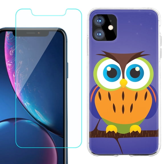 For Apple iPhone 11 Case , Slim-Fit TPU Protective Phone Case with Tempered Glass Screen Protector, by OneToughShield ® - Night Owl