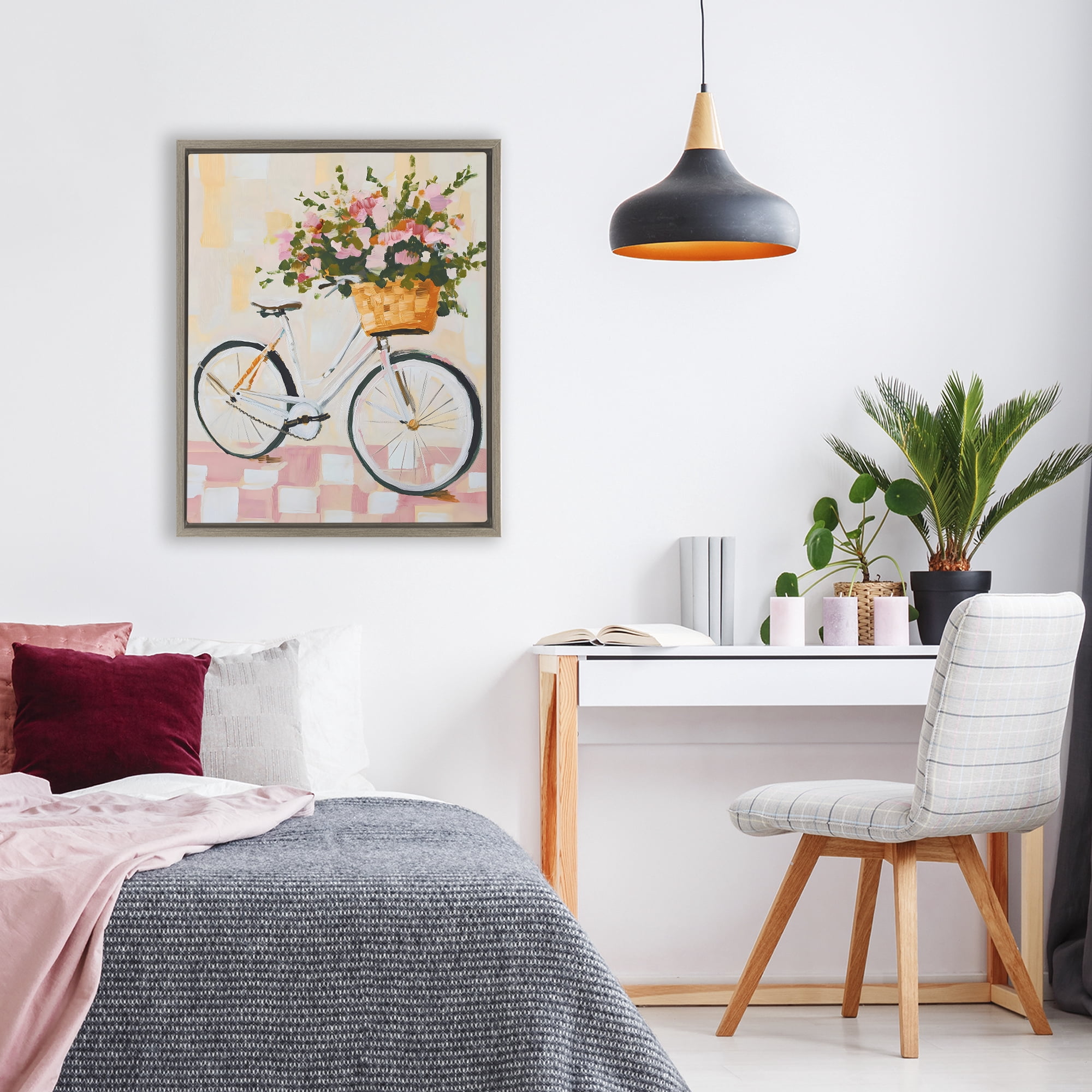 Stupell Industries Blooming Bicycle Basket Brown Framed Floater Canvas Wall Art, design by The Prints Vibe