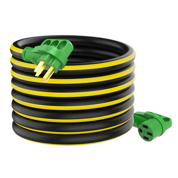 RVGUARD 50 Amp 50 Foot RV/EV Extension Cord, NEMA 14-50P/R Heavy Duty Extension Cord with LED Power Indicator and Cord Organizer, Black&Yellow, ETL Listed