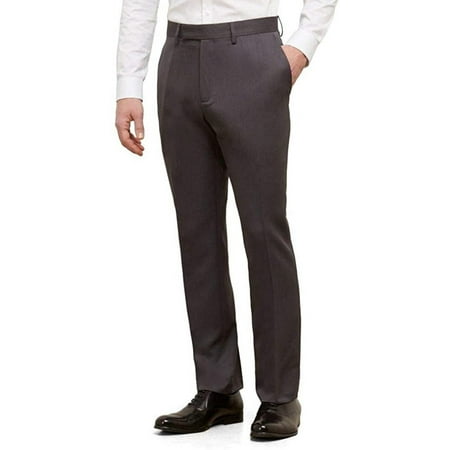 Kenneth Cole Reaction Mens Urban Heather Slim-Fit Flat-Front Dress Pant 33W x 30L Medium Grey