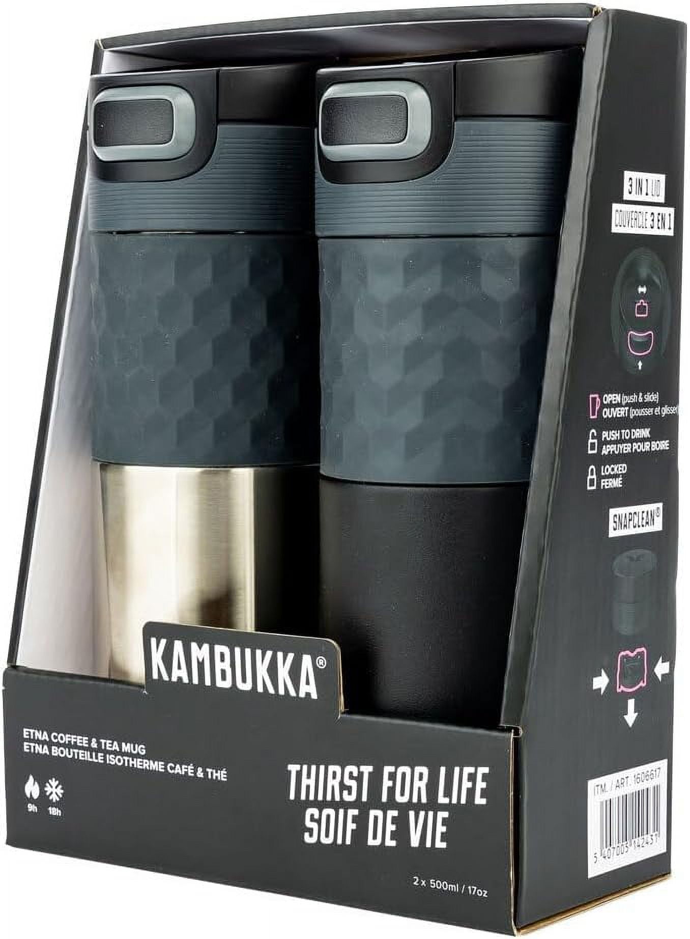 Kambukka Etna 2 Pack Coffee & Tea Mugs | 500ml / 17oz | 3 in