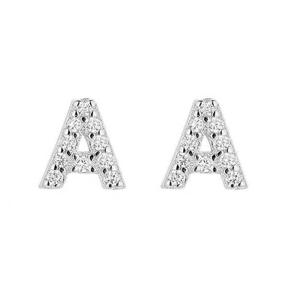 Sterling Silver Letter A Earrings with Crystals