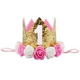 thumbnail image 2 of Chapeau d'Anniversaire 1 An Bébé Couronne Pailletée Fleur Fête Hirondelle Dorée, 2 of 5