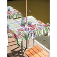 thumbnail image 2 of Outdoor Tablecloths with Umbrella Hole & Zipper, Tulips Spring Floral 54x54 Inch Square Tablecloths, Flowers Butterfly Plaid Pastoral Waterproof Table Cloth, Patio/Pool/Picnic Table Covers, 2 of 8