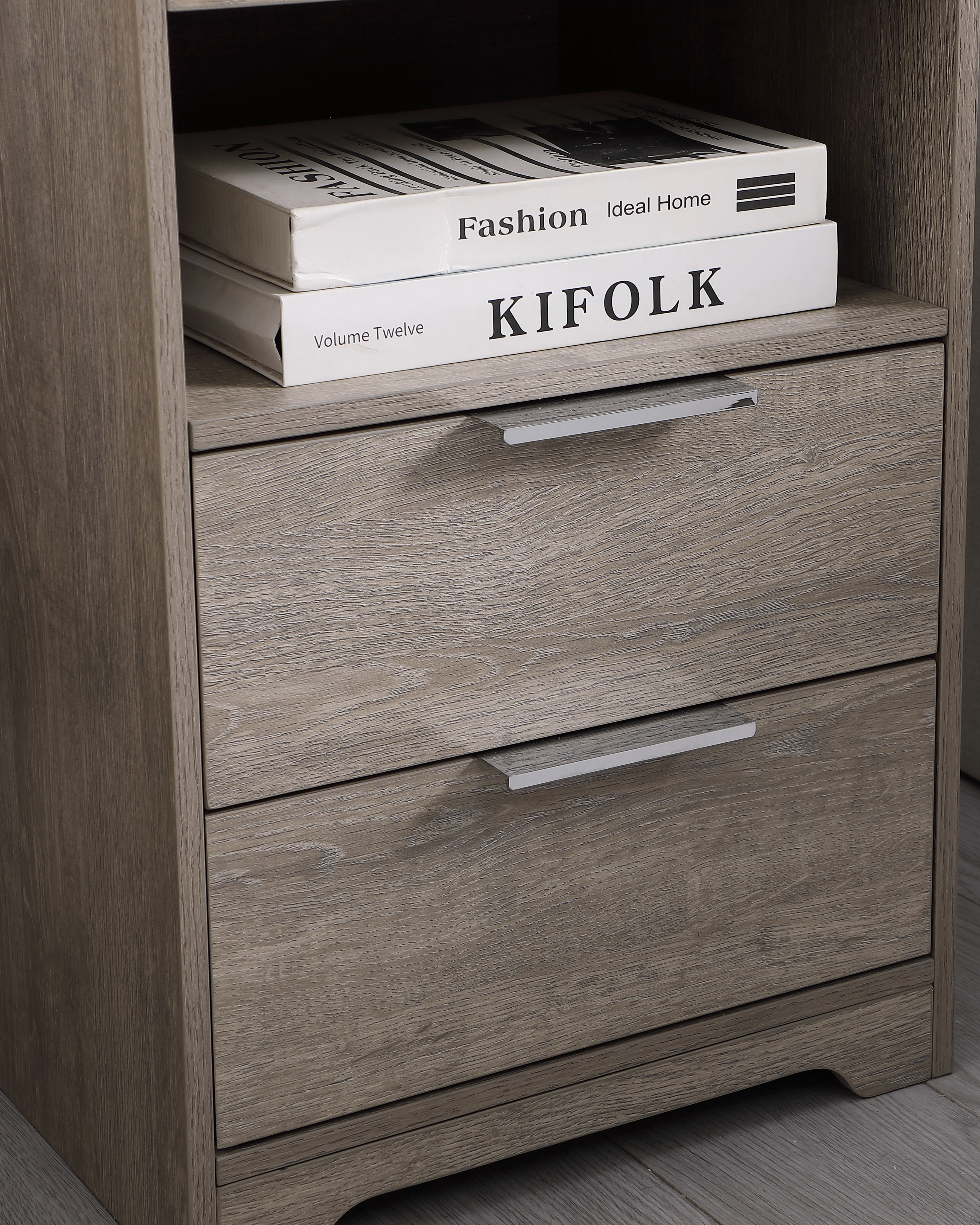 Nightstand with Charging Station,End Table with 2 Drawers,Wooden End Table with Drawer and Opening Shelf,Side Table for Bedroom, Gra