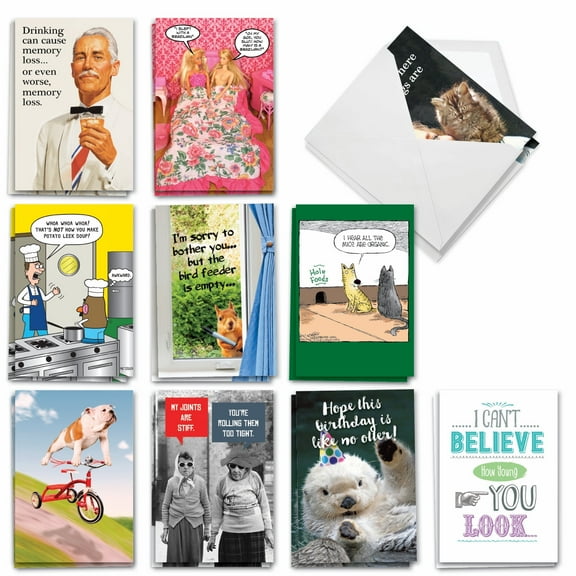 NobleWorks 20 Assorted Box Set Funny Birthday Greeting Cards w/5 x 7 Inch Envelopes (10 Designs, 2 Each) Bday Another Year Older AC8839BDG-B2x10