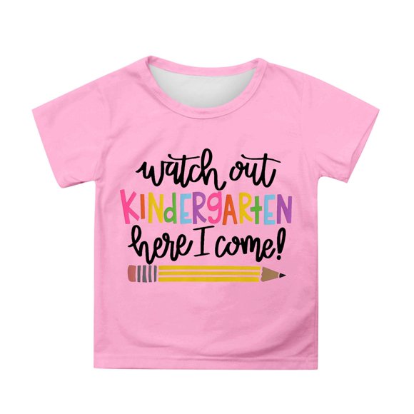 LUOGENLI Girls T Shirts Size 12-14 Layer Girls Short Sleeve Tops Casual Cartoon Print Tees Comfortable Round Neck Shirts for School Daily Wear Spring Summers Pink Size 8-9 Years