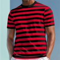 thumbnail image 2 of Mens Short Sleeve T-Shirts Striped Casual Crewneck Basic Shirt Color Block Stretch Summer Beach Tees Deep Red M, 2 of 4