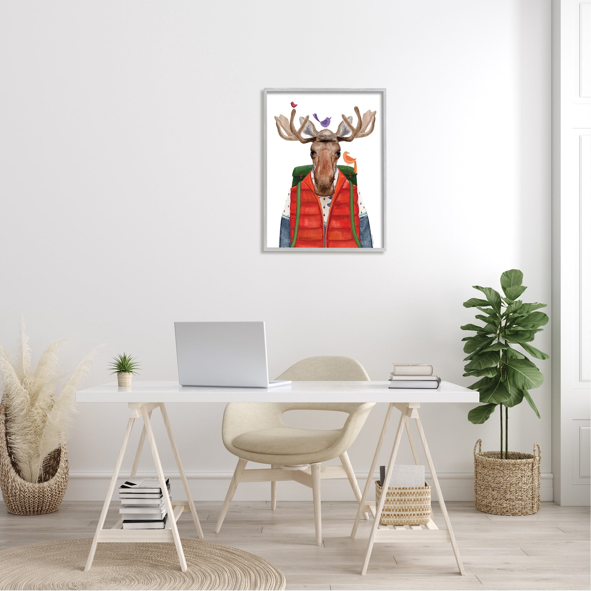 Stupell Industries Rustic Camp Attire Moose Antlers Perched Birds Framed Wall Art, 24 x 30, Design by Rachel Nieman