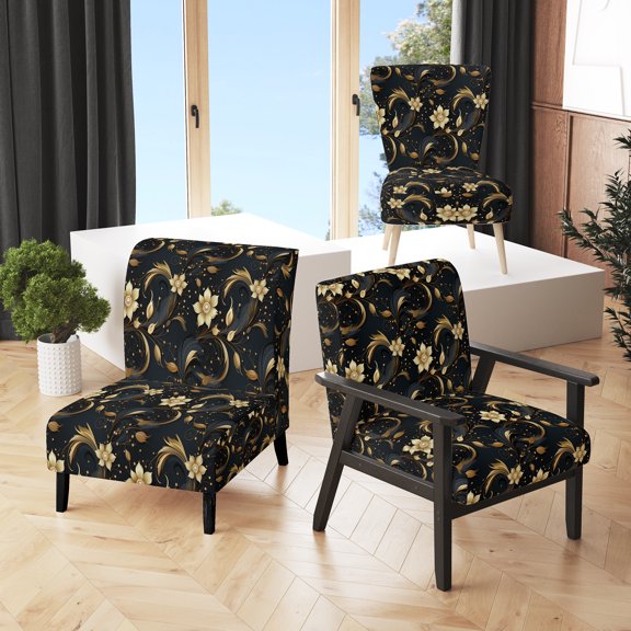 Designart "Mysterious Elegance In Black And Gold I" Gold Marble Upholstered Accent Chair - Glam Arm Chair For Living Room