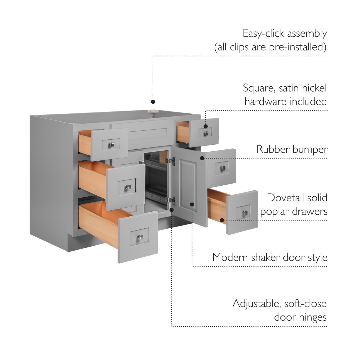Design House Brookings 48" x 22" Ready to Assemble Solid Wood 6-Drawer Bath Vanity Cabinet, Sherwin Williams® Gray