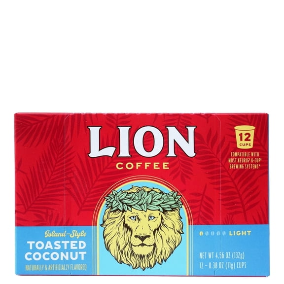 Lion Coffee Toasted Coconut Flavored Single Server Coffee Pods, 12 Cups