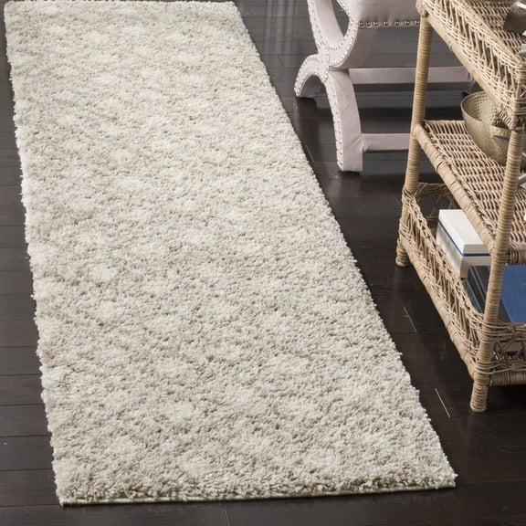 SAFAVIEH Arizona Briella Geometric Shag Runner Rug, Ivory/Beige, 2'3" x 12'