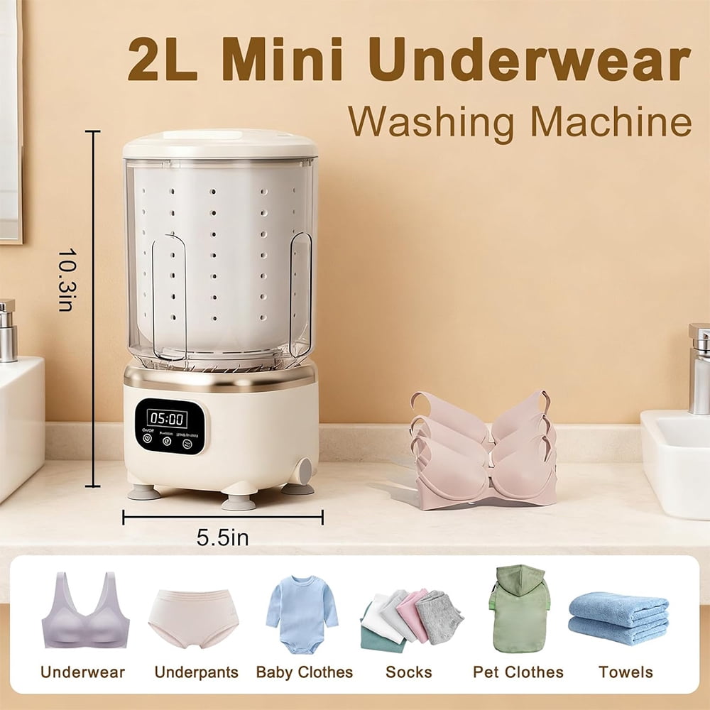 2L Underwear Washing Machine Portable Washer and Spin Dryer Combo Mini Washing Rechargeable Cordless Washing Deep Cleans Small Clothes for Travel
