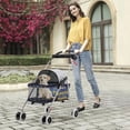 thumbnail image 1 of Dog Stroller Pet Strollers for Small Dogs Cat Stroller for Cats No Escape Cat Dog Cage Stroller Carrier Strolling Cart Travel Folding Carrier with Cup Holder, Yellow Plaid, 1 of 7