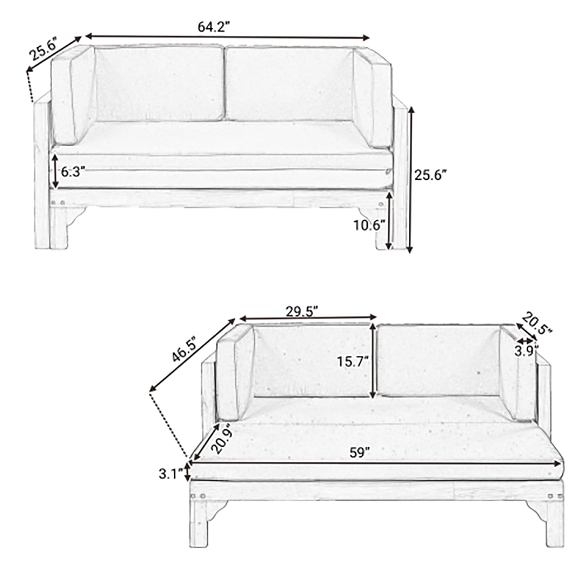 Kadyn Outdoor Patio Stretch Solid Wood Sofa Set Combo Furniture, Patio Furniture Sofa, Ottoman with Thick Cushions, Brown Finish + Blue Cushions Kadyn Outdoor Patio Stretch Solid Wood Sofa Set Combo Furniture, Patio Furniture Sofa, Ottoman with Thick Cushions, Brown Finish + Blue Cushions