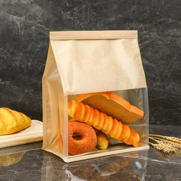 Trianu 20 Pcs Paper Bread Bags for Homemade Bread 10.6x8.7x4.5in Sourdough Bread Bags Large Paper Bakery Bag with Window for Baked Food Packaging Storage (Brown)