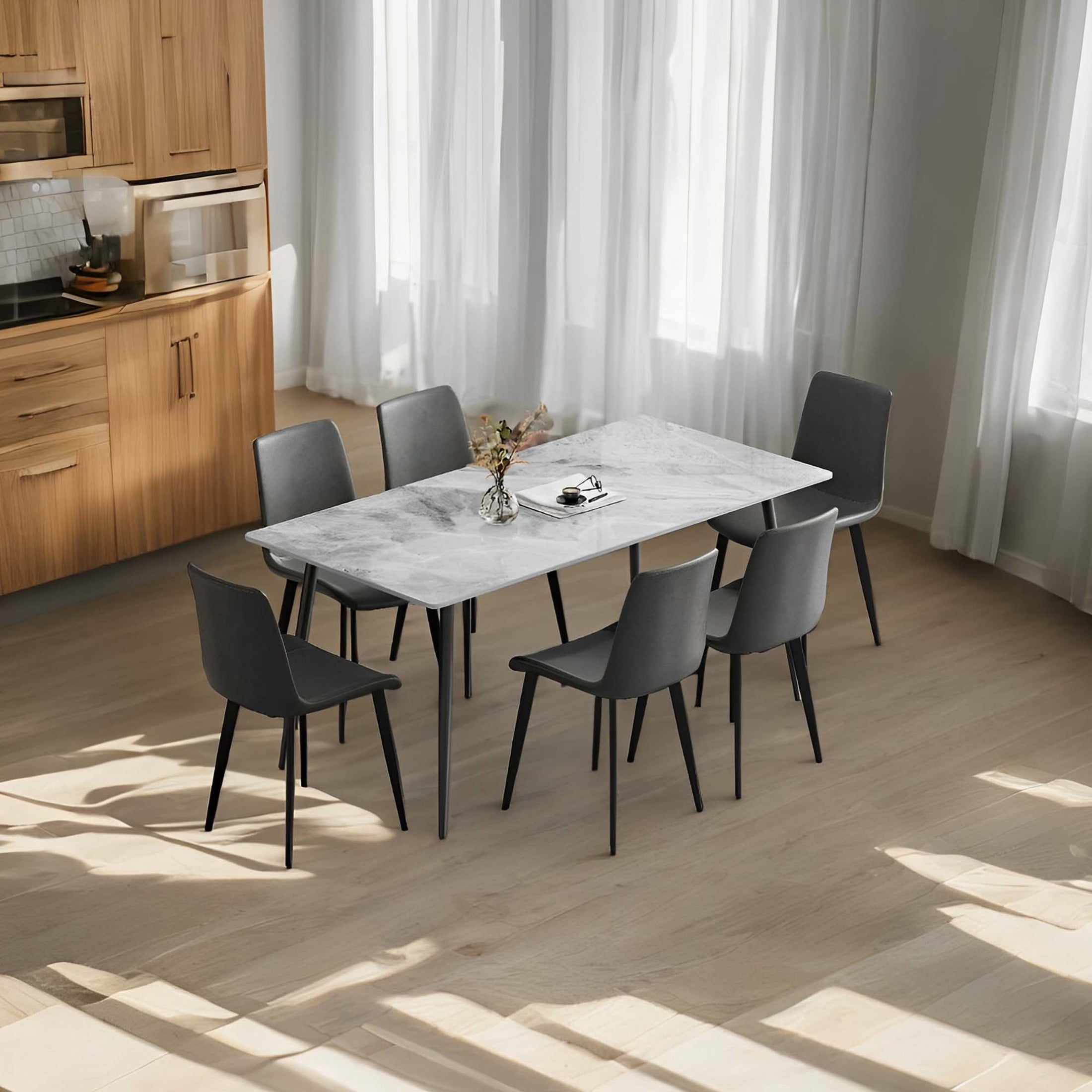 Noble House Modern PU Leather Upholstered Dining Chairs with Metal Legs, Armless Side Chairs, Gray, Set of 4