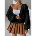 thumbnail image 4 of xiaxaixu Women's Open Front Knit Cardigan, Cherry Jacquard Long Sleeve Loose Sweater Cropped Jacket for Spring, Fall, 4 of 9
