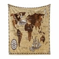 thumbnail image 1 of Map Soft Flannel Fleece Throw Blanket, Hand Drawn Sketch Retro World Atlas Lettering Old Historic Artwork Print, Cozy Plush for Indoor and Outdoor Use, 50" x 70", Brown and Sand Brown, by Ambesonne, 1 of 6