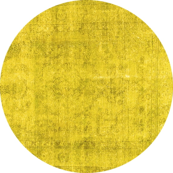 Ahgly Company Machine Washable Indoor Round Persian Yellow Traditional Area Rugs, 4' Round