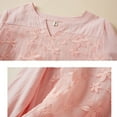 thumbnail image 4 of AherBiu Cotton Linen Tops for Women Dressy Casual Blouse Long Sleeve Embroidery Notch V Neck Shirts, 4 of 5