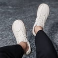 thumbnail image 3 of Men's Two-Tone Stripe Leather Trainer Shoes Retro Gum Sole Versatile Casual Walking Sneakers, 3 of 10
