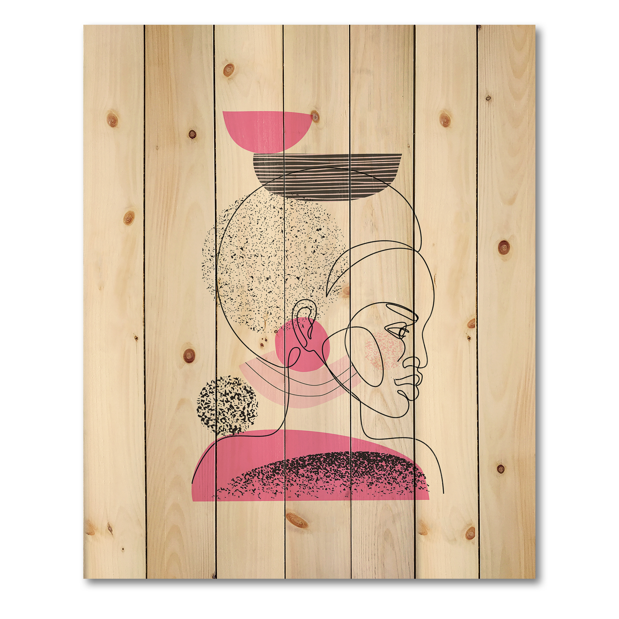 Designart 'One Line Portrait of Afro American Women V' Modern Print on Natural Pine Wood